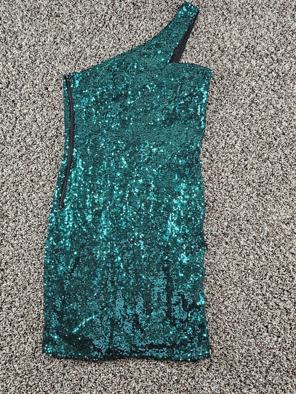 SHEIN Teal Sequin One-Shoulder Dress